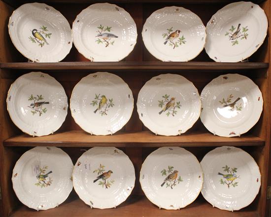 A set of twelve Meissen ornithological dinner plates, 19th century, 24cm